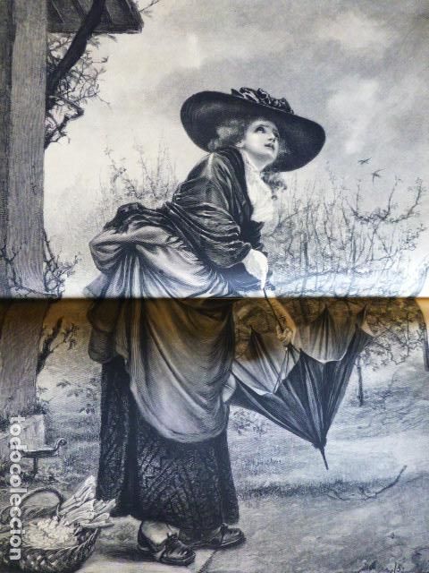 Arte: EL AGUACERO ANTIGUO GRABADO XILOGRAFICO XILOGRAFIA 1877