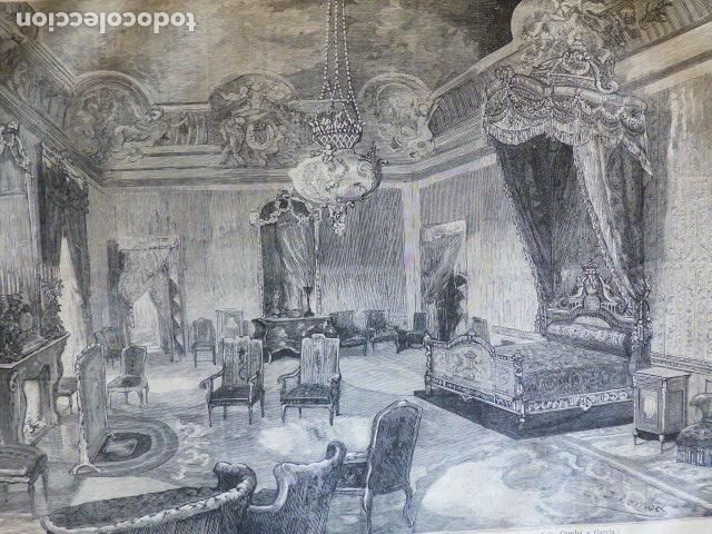 Arte: MADRID PALACIO REAL CAMARA NUPCIAL ANTIGUO GRABADO XILOGRAFICO XILOGRAFIA 1878