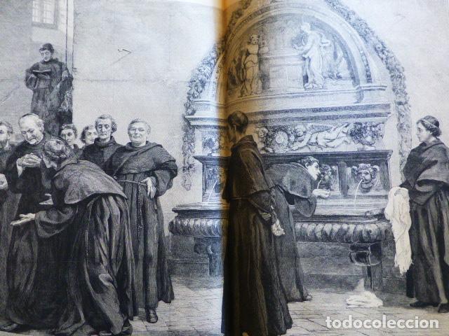 Arte: COSTUMBRES MONACALES DIA DE NAVIDAD ANTIGUO GRABADO XILOGRAFICO XILOGRAFIA 1878