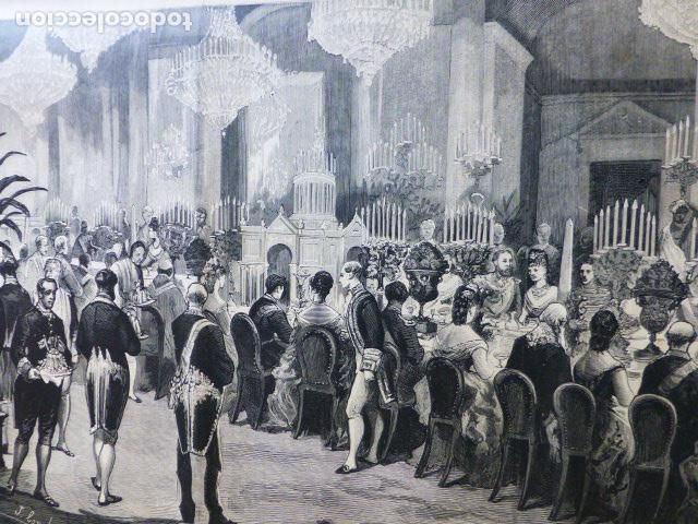 Kunst: MADRID BANQUETE PRINCIPE DE GALES PALACIO REAL GRABADO XILOGRAFICO XILOGRAFIA 1876