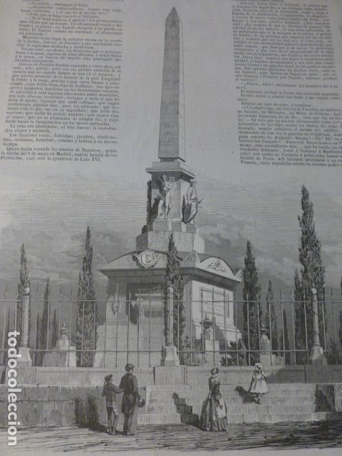 Art: MADRID MONUMENTO AL 2 DE MAYO ANTIGUO GRABADO XILOGRAFICO XILOGRAFIA 1858