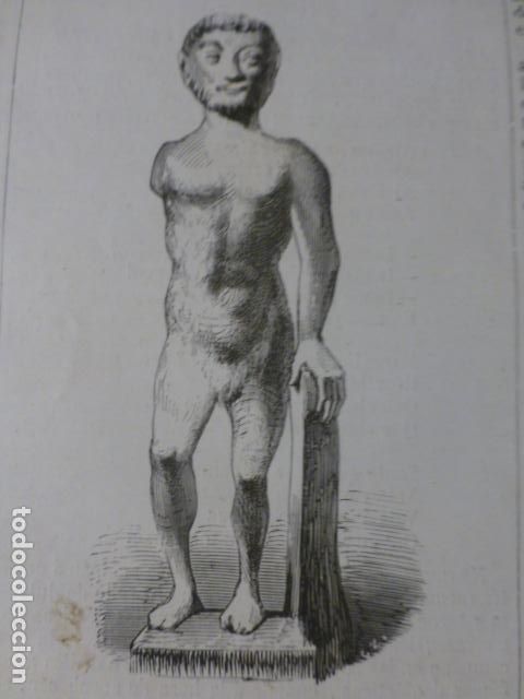Art: AMPURIAS GERONA HERCULES HALLADO EN EXCAVACIONES ANTIGUO GRABADO XILOGRAFICO XILOGRAFIA 1858