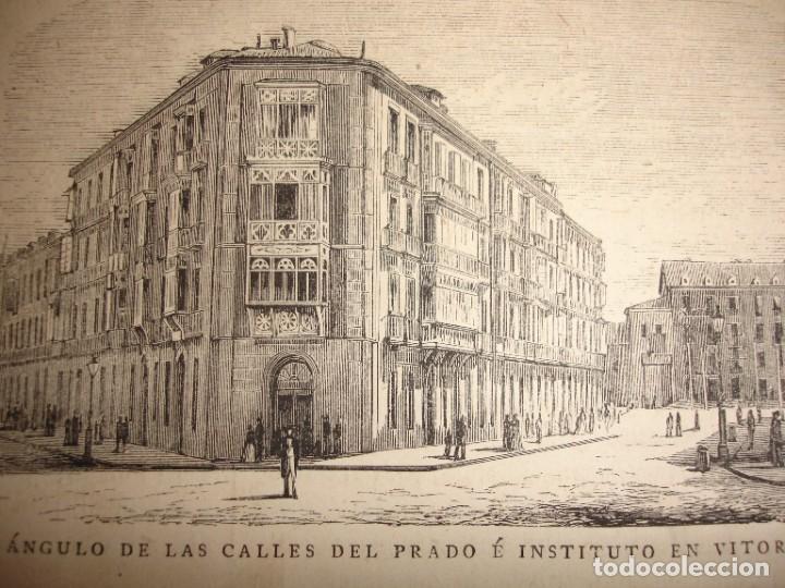 Arte: ANGULO DE LAS CALLES DEL PRADO E INSTITUTO EN VITORIA . A&Ntilde;O 1879 - Foto 1