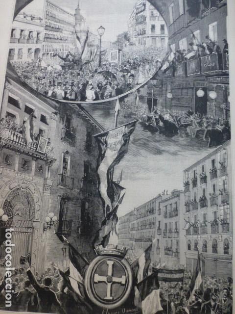 Arte: MADRID MANIFESTACION PATRIOTICA GRABADO XILOGRAFICO XILOGRAFIA 1885