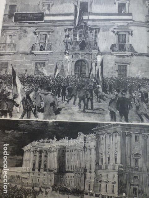 Arte: MADRID MANIFESTACION PATRIOTICA EMBAJADA ALEMANIA Y PALACIO REAL GRABADO XILOGRAFICO XILOGRAFIA 1885