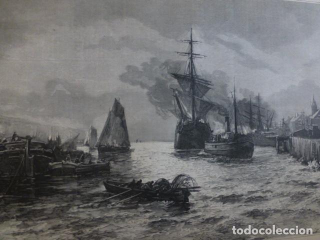 Art: ROUEN FRANCIA EL PUERTO GRABADO XILOGRAFICO XILOGRAFIA 1885