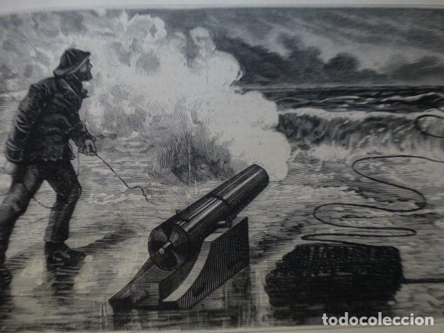 Art: NEW YERSEY ESTADOS UNIDOS CA&Ntilde;ON LANZA CABLES GRABADO XILOGRAFICO XILOGRAFIA 1885