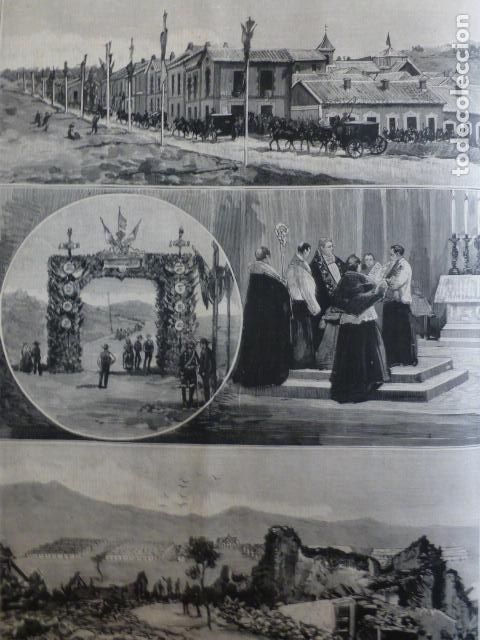 Kunst: G&Uuml;EVEJAR ALHAMA ARENAS DEL REY GRANADA RECONSTRUCCI&Oacute;N ANTIGUO GRABADO XILOGRAFICO XILOGRAFIA 1887