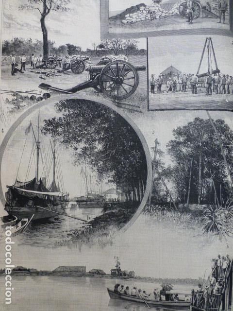 Kunst: FILIPINAS EXPEDICION MILITAR A MINDANAO ANTIGUO GRABADO XILOGRAFICO XILOGRAFIA 1887