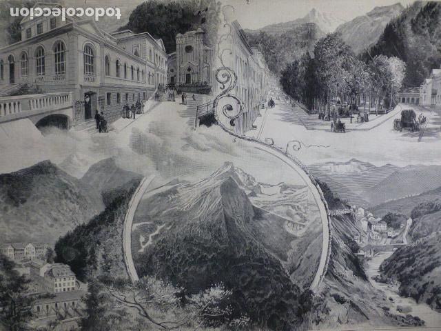 Art: EAUX BONNES FRANCIA ESTABLECIMIENTO TERMAL ANTIGUO GRABADO XILOGRAFICO XILOGRAFIA 1887