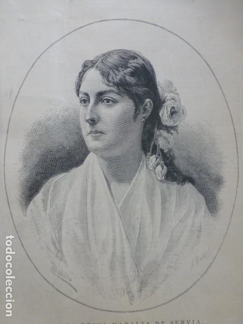 Kunst: REINA NATALIA DE SERBIA ANTIGUO GRABADO XILOGRAFICO XILOGRAFIA 1887