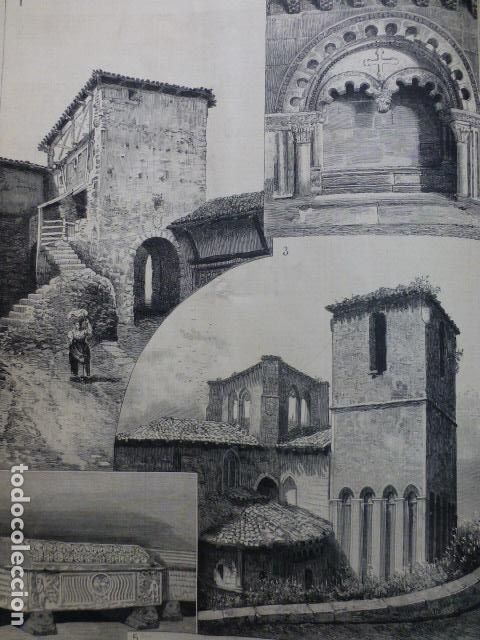 Kunst: MONASTERIO DE SAN PEDRO DE ARLANZA COVARRUBIAS BURGOS ANTIGUO GRABADO XILOGRAFICO XILOGRAFIA 1887