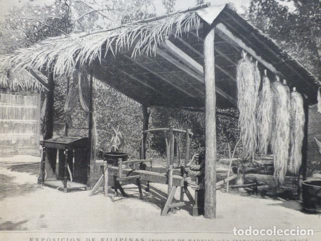 Kunst: EXPOSICION DE FILIPINAS MADRID ANTIGUO GRABADO XILOGRAFICO XILOGRAFIA 1887