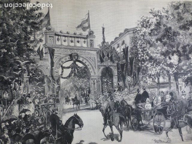 Arte: SAN SEBASTIAN ENTRADA DE LA REINA REGENTE ANTIGUO GRABADO XILOGRAFICO XILOGRAFIA 1887