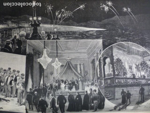 Kunst: SAN SEBASTIAN FIESTAS POR LA VISITA DE LA FAMILIA REAL ANTIGUO GRABADO XILOGRAFICO XILOGRAFIA 1887