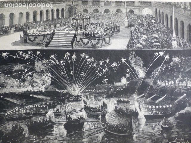 Kunst: SAN SEBASTIAN FIESTAS POR LA VISITA DE LA FAMILIA REAL ANTIGUO GRABADO XILOGRAFICO XILOGRAFIA 1887