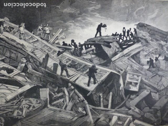 Arte: ILLINOIS AMERICA CATASTROFE FERROVIARIA ANTIGUO GRABADO XILOGRAFICO XILOGRAFIA 1887