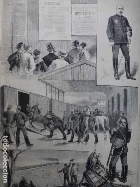 Arte: MOVILIZACION DEL EJERCITO FRANCES ANTIGUO GRABADO XILOGRAFICO XILOGRAFIA 1887