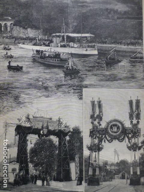 Arte: BILBAO LLEGADA DE LA FAMILIA REAL ANTIGUO GRABADO XILOGRAFICO XILOGRAFIA 1887