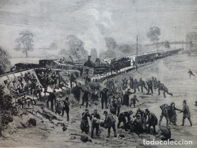 Art: DONCASTER INGLATERRA CHOQUE DE TRENES ANTIGUO GRABADO XILOGRAFICO XILOGRAFIA 1887