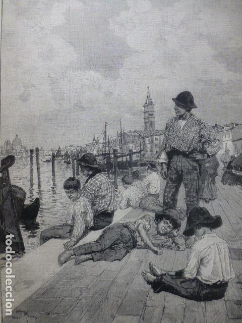 Kunst: VENECIA EN EL MUELLE ANTIGUO GRABADO XILOGRAFICO XILOGRAFIA 1887