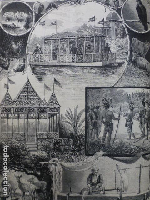 Arte: MADRID EXPOSICION DE FILIPINAS ANTIGUO GRABADO XILOGRAFICO XILOGRAFIA 1887