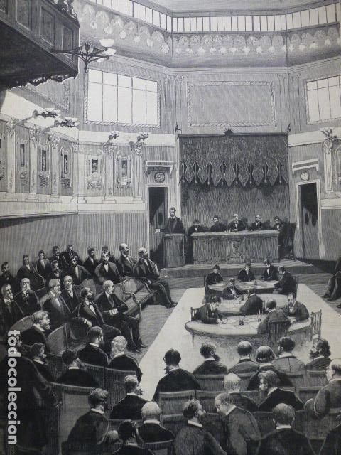 Kunst: MADRID EL ATENEO CONGRESO LITERARIO ARTISTICO INTERNACIO ANTIGUO GRABADO XILOGRAFICO XILOGRAFIA 1887