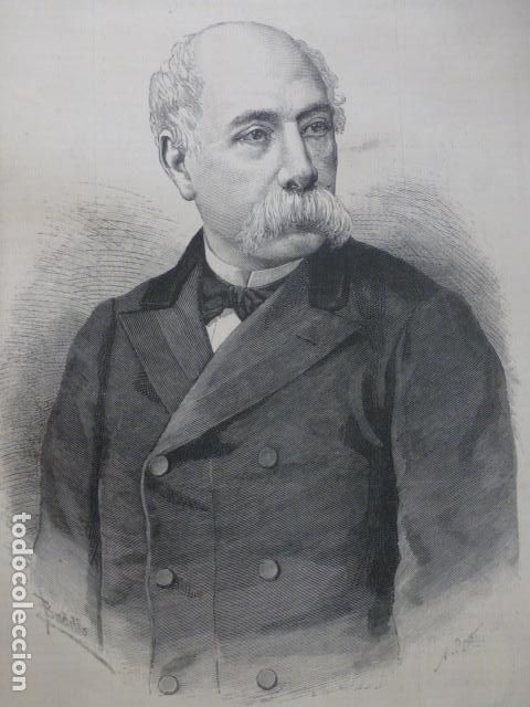 Kunst: FRANCISCO CRISPI PRESIDENTE CONSEJO MINISTROS ITALIA ANTIGUO GRABADO XILOGRAFICO XILOGRAFIA 1887