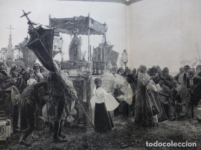 Arte: LA BENDICION DEL CAMPO EN 1800 ANTIGUO GRABADO XILOGRAFICO XILOGRAFIA 1887