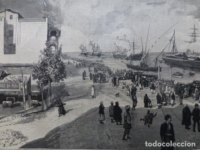 Art: PORT SAID AFRICA LLEGADAS AL CANAL DE SUEZ ANTIGUO GRABADO XILOGRAFICO XILOGRAFIA 1887
