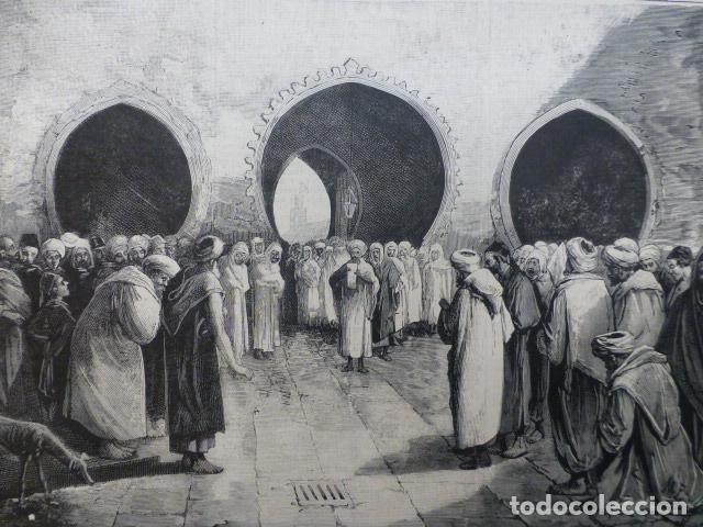 Arte: SAFFI MARRUECOS LECTURA CARTE ANTE REY MULEY HASSAN ANTIGUO GRABADO XILOGRAFICO XILOGRAFIA 1887