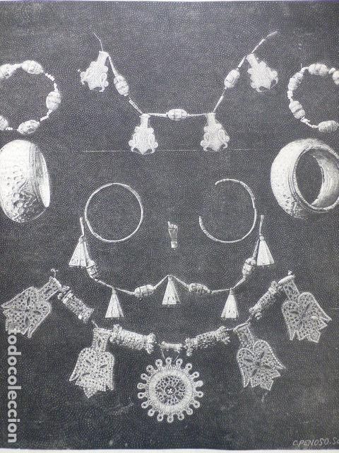 Arte: BERCHULES GRANADA JOYAS MORISCAS ANTIGUO GRABADO XILOGRAFICO XILOGRAFIA 1887