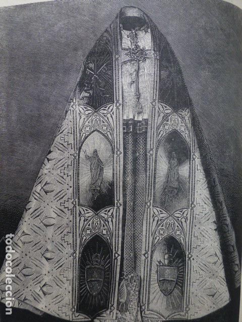 Arte: CAPA PONTIFICIAL HECHA POR SEVILLANAS AL PAPA LEON XIII ANTIGUO GRABADO XILOGRAFICO XILOGRAFIA 1887