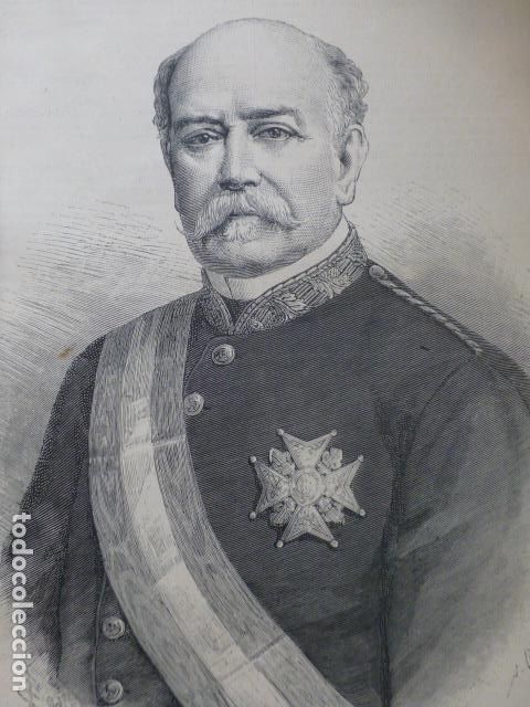 Arte: MARQUES DE SAN ROMAN TENIENTE GENERAL ANTIGUO GRABADO XILOGRAFICO XILOGRAFIA 1887