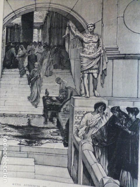 Arte: UNA AUDIENCIA DE AGRIPA ANTIGUA XILOGRAFIA GRABADO XILOGRAFICO 1882