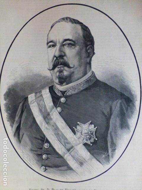 Arte: BLAS DE VILLATE CONDE DE VALMASEDA ANTIGUA XILOGRAFIA GRABADO XILOGRAFICO 1882
