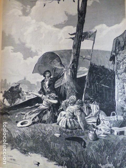 Arte: MADRID EL CARNAVAL EN LA PRADERA DEL CANAL ANTIGUA XILOGRAFIA GRABADO XILOGRAFICO 1882