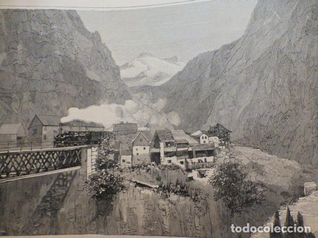 Arte: SUIZA FERROCARRIL DE SAN GOTARDO ANTIGUA XILOGRAFIA GRABADO XILOGRAFICO 1882