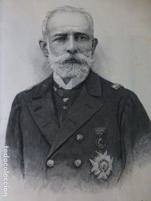 Arte: FRANCISCO MONTOJO Y PASARON CAPITAN DE NAVIO GRABADO XILOGRAFICO XILOGRAFIA 1892