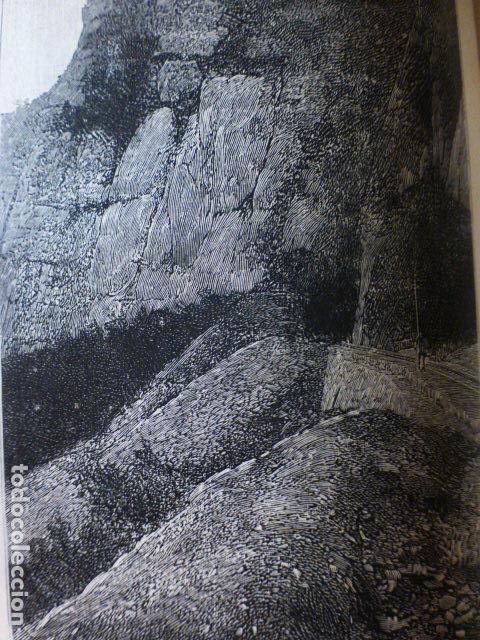 Arte: MONTSERRAT FERROCARRIL MONISTROL TUNEL GRABADO XILOGRAFICO XILOGRAFIA 1892
