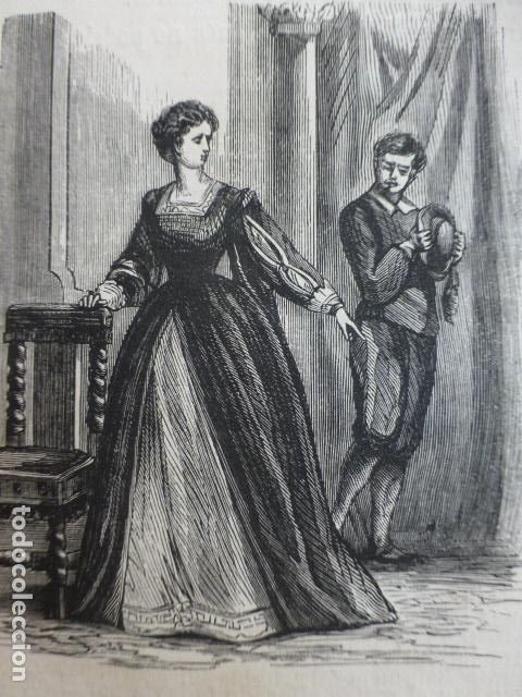 Arte: PAREJA ANTIGUA XILOGRAFIA 1870