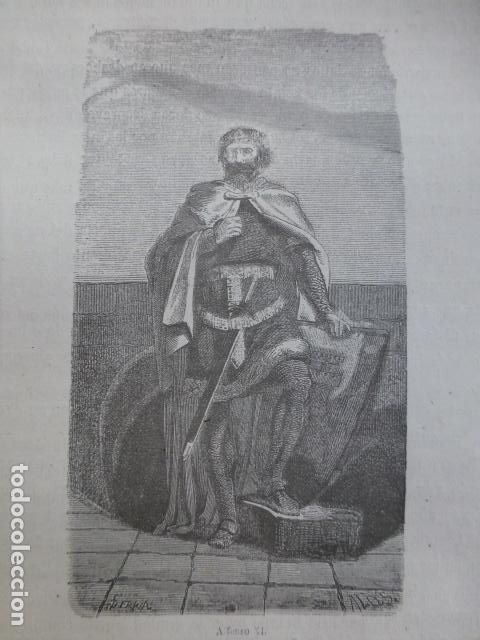 Arte: REY ALFONSO XI ANTIGUA XILOGRAFIA 1870