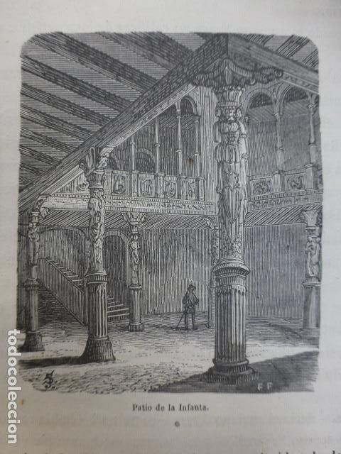 Arte: ZARAGOZA PATIO DE LA INFANTA ANTIGUA XILOGRAFIA 1870