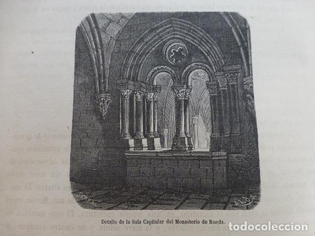 Arte: SASTAGO ZARAGOZA MONASTERIO DE RUEDA ANTIGUA XILOGRAFIA 1870