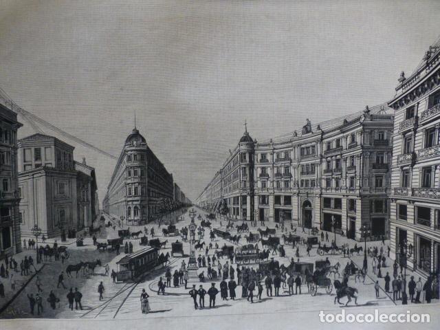 Kunst: MADRID MEJORAS FUTURAS LA GRAN VIA ANTIGUA XILOGRAFIA 1888