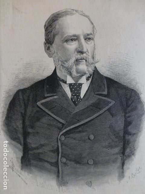 Arte: SIR FRANCIS CLARE FORD EMBAJADOR GRAN BRETA&Ntilde;A EN MADRID ANTIGUA XILOGRAFIA 1888