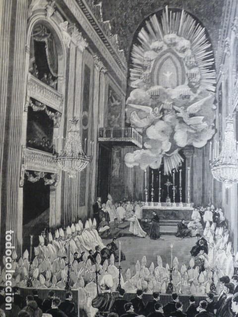 Arte: ROMA MISA PONTIFICAL LEON XII OFRENDAS PALOMAS Y TORTOLAS ANTIGUA XILOGRAFIA ANTIGUA XILOGRAFIA 1888