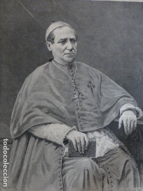 Arte: VICTORIANO GUISASOLA ARZOBISPO DE SANTIAGO ANTIGUA XILOGRAFIA 1888