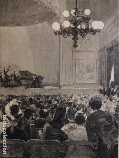 Arte: PARIS CONCIERTO DE MUSICA ESPA&Ntilde;OLA EN LA SOCIEDAD DE GEOGRAFIA ANTIGUA XILOGRAFIA 1888