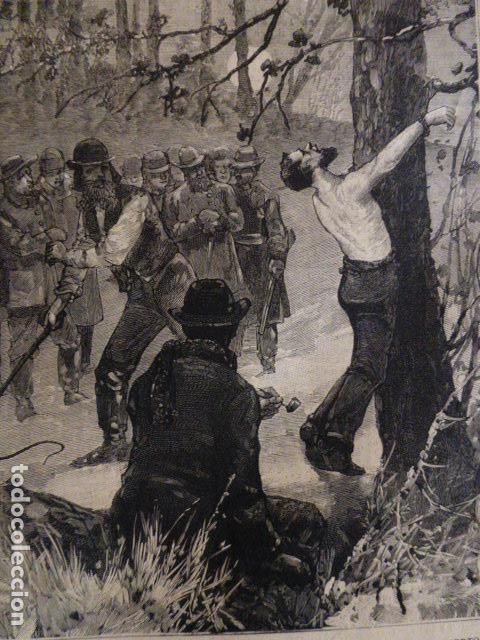 Arte: JUSTICIA SUMARIA EN INDIANA ANTIGUA XILOGRAFIA 1888